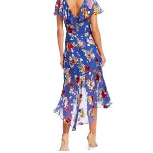 Alice + Olivia blue & multicolored floral ruffle dress